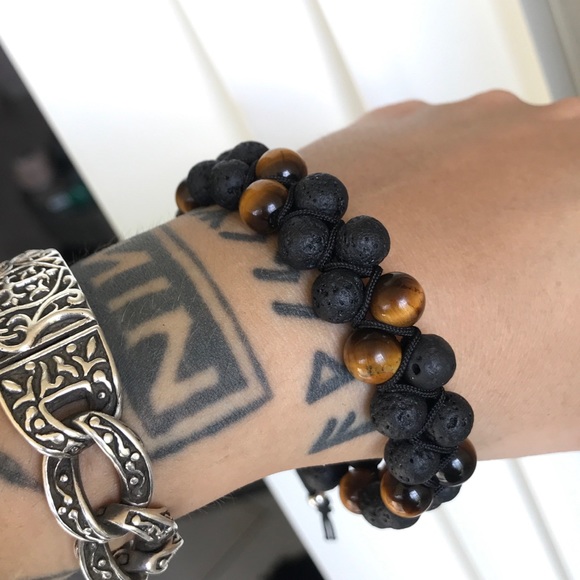 Men or women tiger eye lava double bracelet - Picture 5 of 10